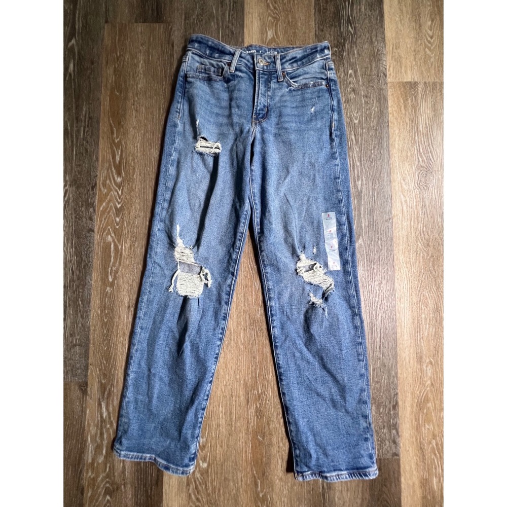 Old Navy O.G. Loose Jeans‎ Womens 2 Blue High Rise Distressed Ripped Denim
